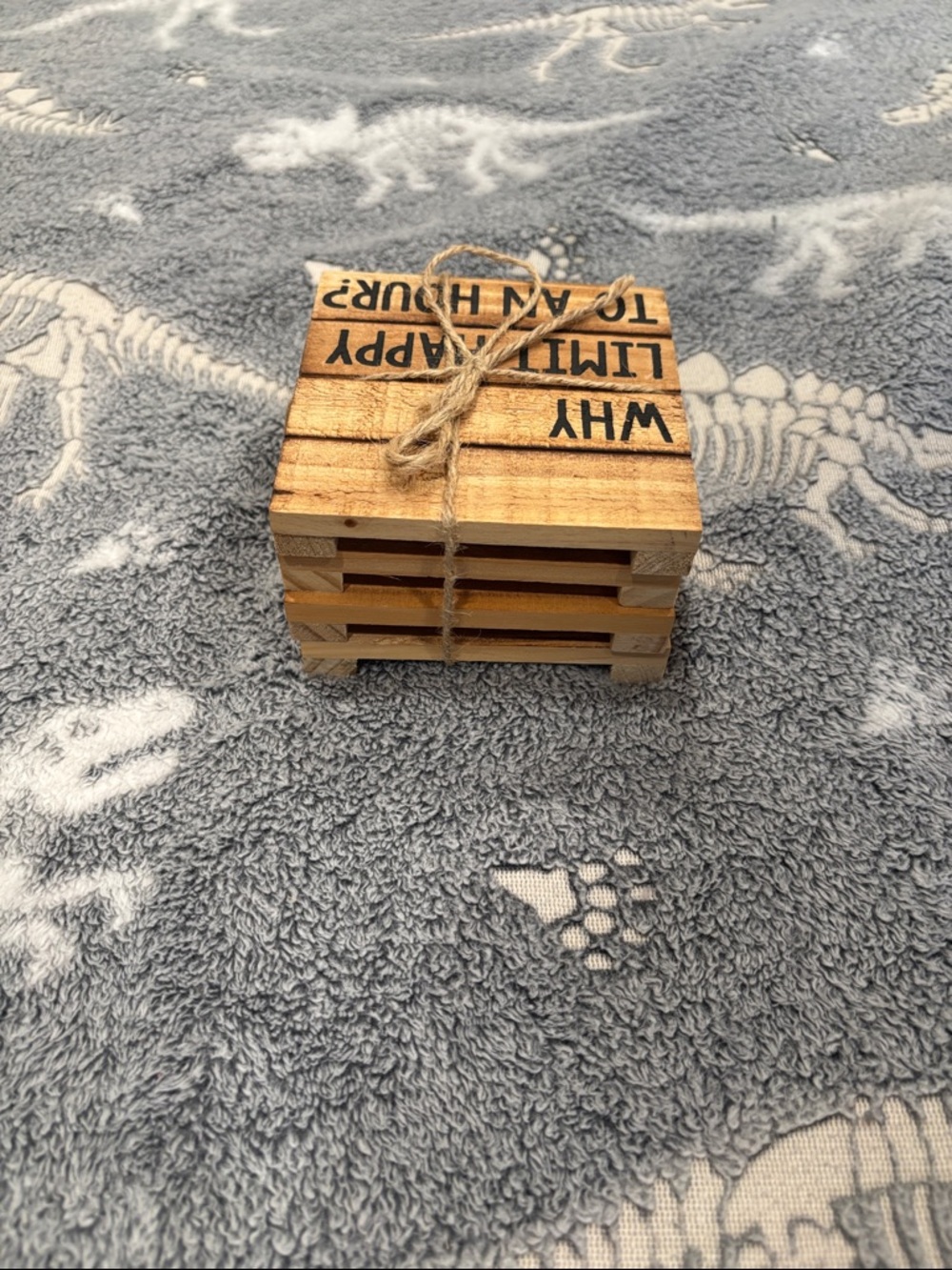Mud Pie Natural Wood Quote Coaster Set with Twine - Picture 4 of 8